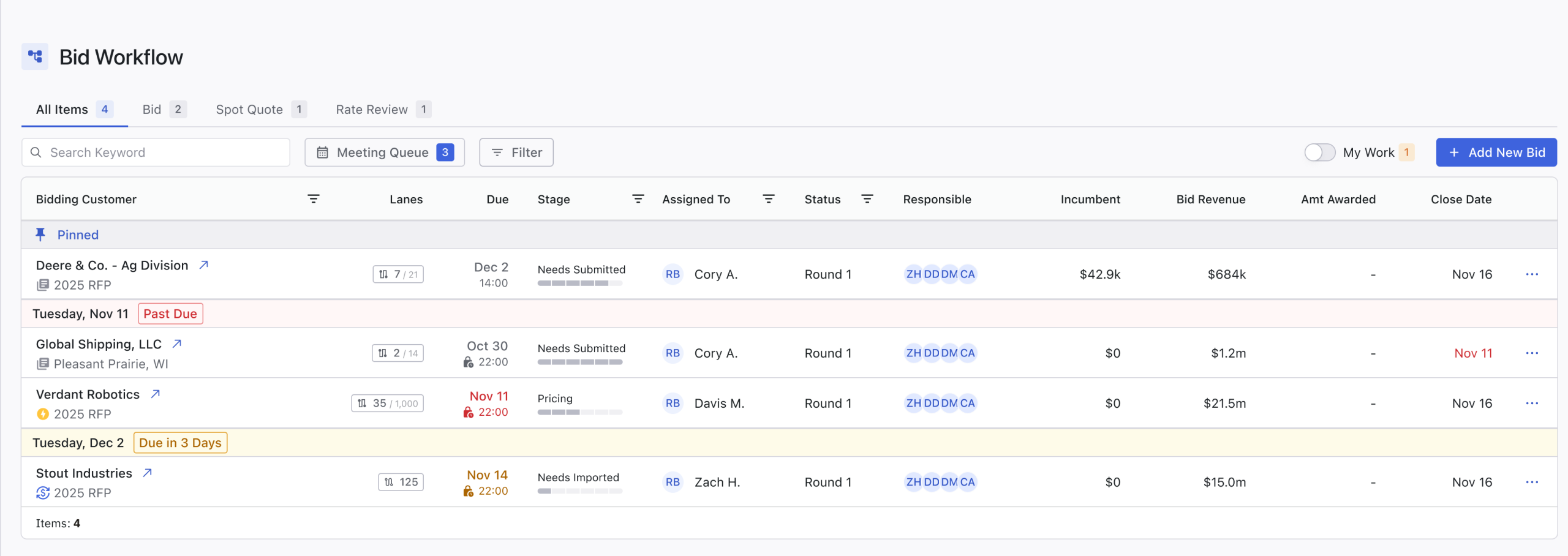 BidRight bid workflow interface